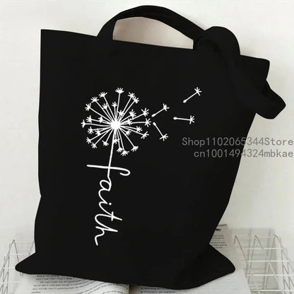 Faith Printed Heart Graphics Women Canvas Shoulder Tote Bag Casual Fashion Shopping Cases Bag Storage Handbag Christian Gifts
