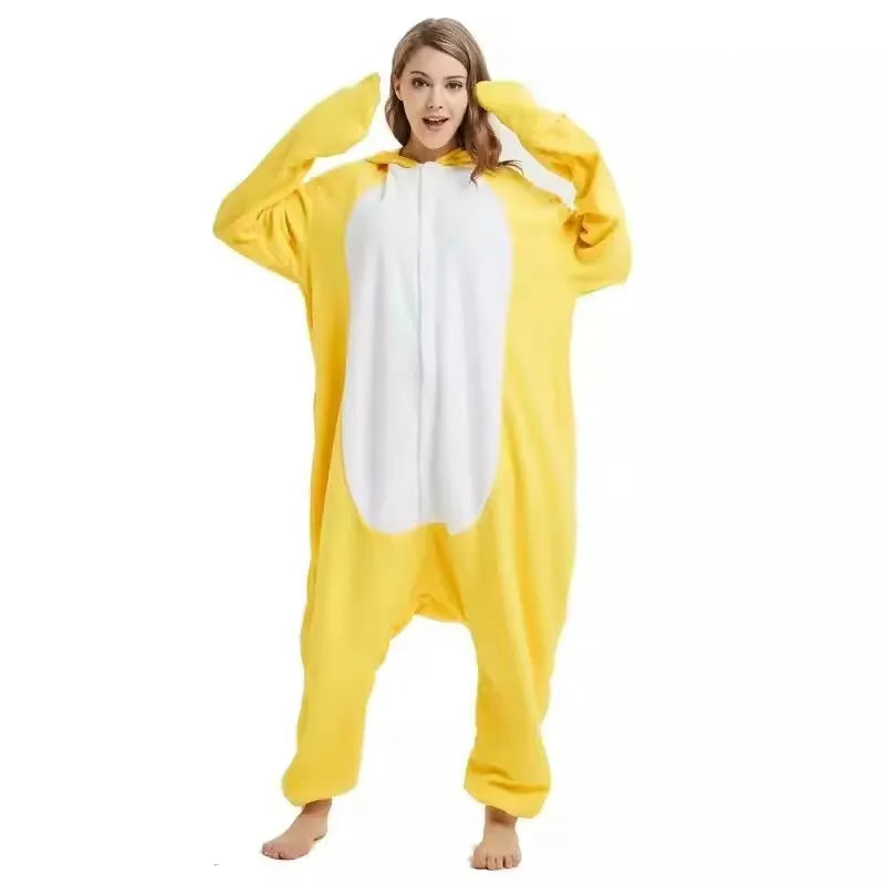 Yellow Duck Onesie Animal Kigurumi Unicorn Pyjamas Halloween Adult Cartoon Pajama Cosplay Party Women Men Homewear Slippers XXL