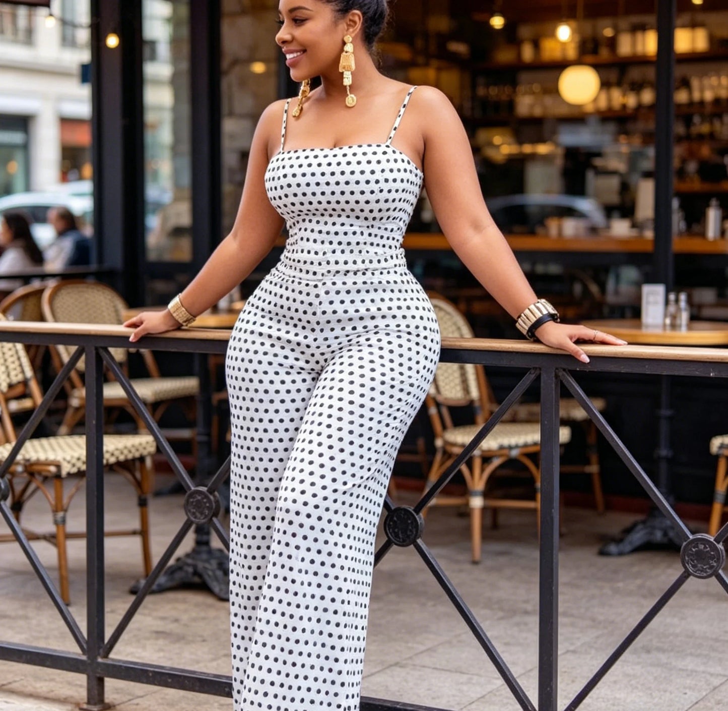Siren Chic 2026 Women's Fashion Dot Print Wrap Chest Cami Jumpsuit Sexy Sleeveless Party Rompers