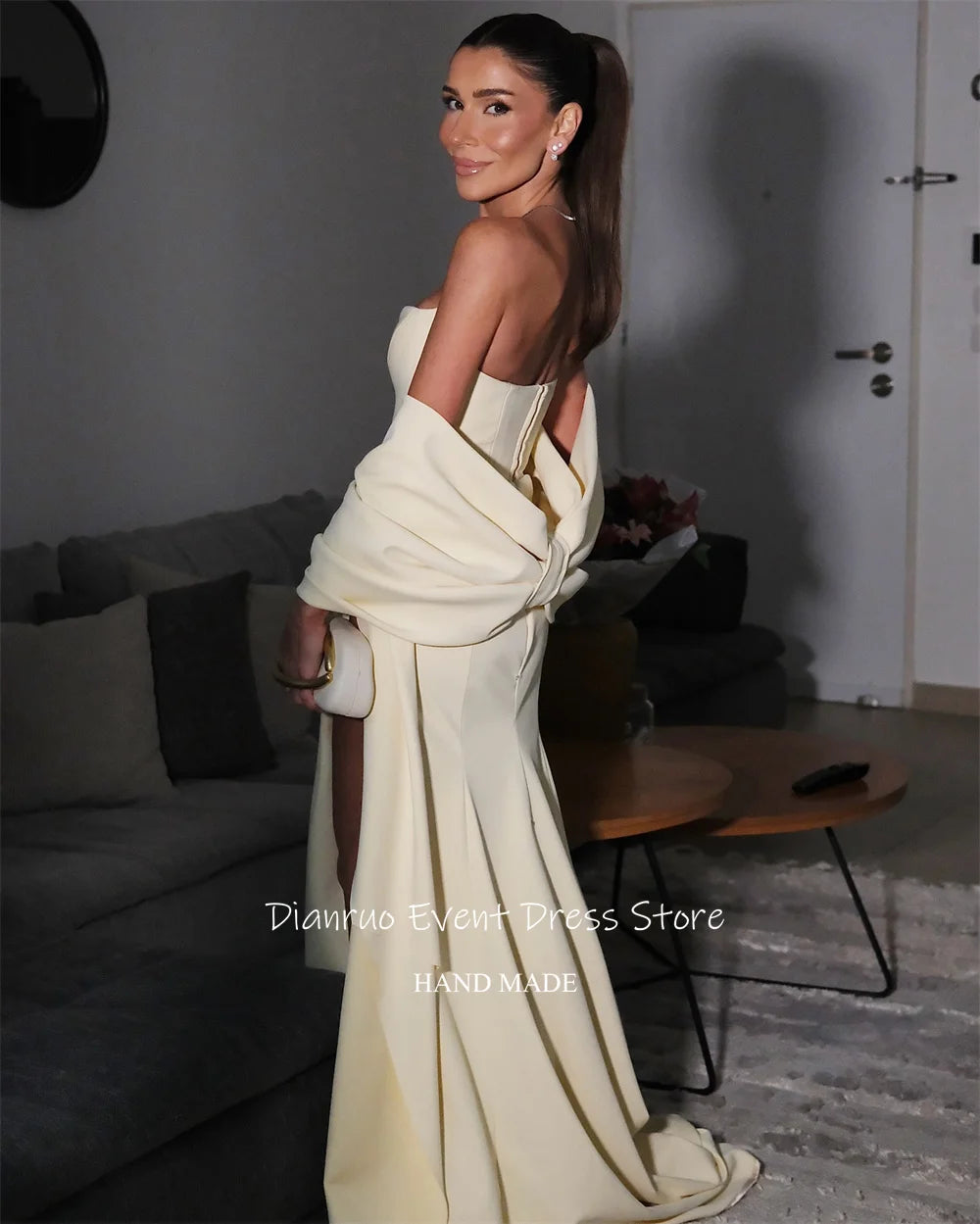 Dianruo Sweetheart Draped Sleeves Evening Dresses Side Slit Robe De Soirée Femme Sleeveless Special Occasion Gowns Customized