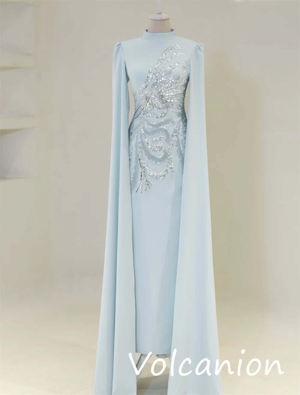 Customized Modern Style Jersey Sequined Straight High Collar Midi Dresses Bespoke Occasion Exquisite
