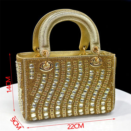 2025 Shiny Italian Fashion Pointed Toe Women Heel Fashion Rhinestone Decoration Fuchsia Color Shoes And Bag Set