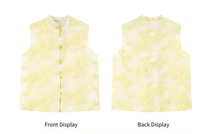 VIMLY Women's Vest 2026 Summer Casual Yellow Floral Embroidery Stand Collar New Chinese Style Sleeveless Jacket Ladies A5251