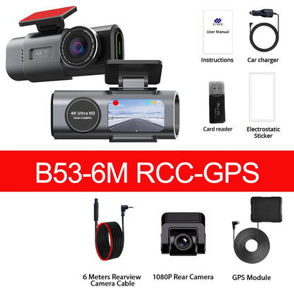 YanAbode 4K Car Dash Cam WiFi GPS Support Optional Rearview Camera Wide Angle Night Vision Car Video Recorder DVR