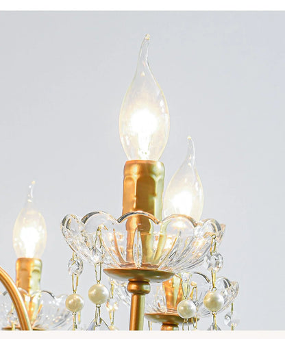 French Candle E14 Led Chandelier Villa Stairs Pearl Crystal Led Pendant Lights Hotel Art Decor Suspend Light Led Luminarias