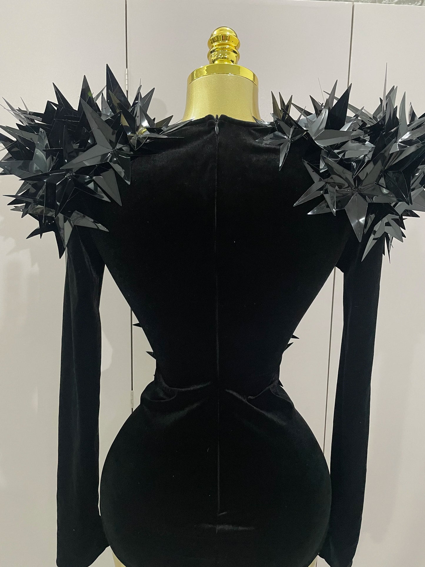 2025 New Shiny Black Rhinestone Velvet Long Sleeve Bodysuit Women Evening Party Club Gala Hosts NightClub Bar Stage Costumes
