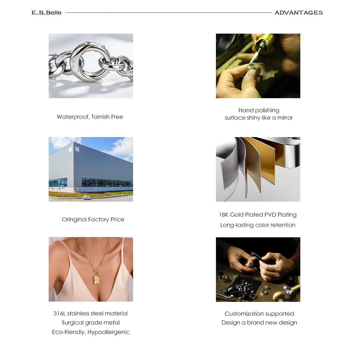 E.B.belle High Quality Geometric Clear Zircon Ring Classic Style18k Gold Plated Popular Jewelry Charm Hypoallergenic