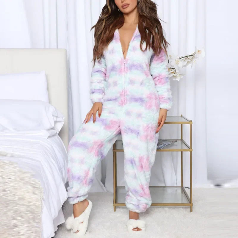 One-Piece Pajamas Jumpsuits Leopard Winter Trend Christmas Pajamas Flannel Thickened Christmas Hooded Ladies' Homewear Jumpsuits