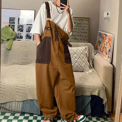 Couples American Retro Khaki Work Overalls Japanese-Style Loose-Fit Unisex Straight-Leg Pants for Men On Both Sides Cargo Pants