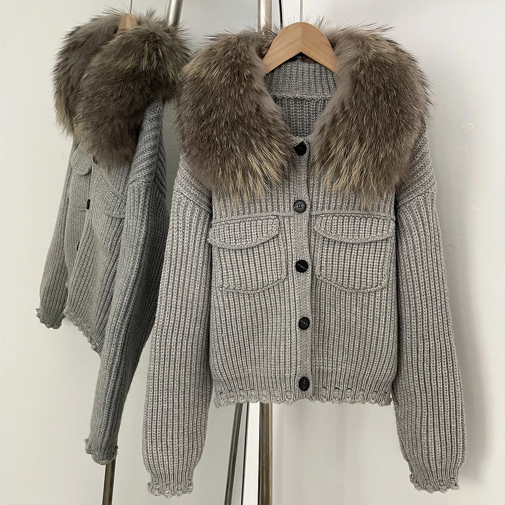 OFTBUY 2025 New Autumn Winter Women Real Fox Fur Caedigan Natural Fox Fur Hooded Jacket Decoration Lady's Sweater Coat