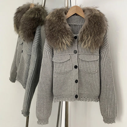 OFTBUY 2025 New Autumn Winter Women Real Fox Fur Caedigan Natural Fox Fur Hooded Jacket Decoration Lady's Sweater Coat