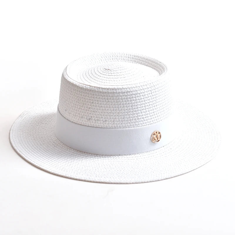 New Summer Straw Sun Hats for Women Ladies Fashion Flat Brim Ribbon Beach Hat Travel Dress Cap Chapeau Femme
