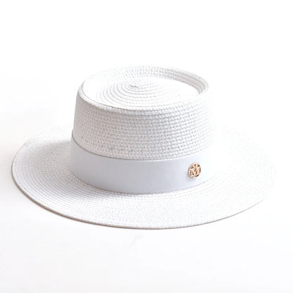 New Summer Straw Sun Hats for Women Ladies Fashion Flat Brim Ribbon Beach Hat Travel Dress Cap Chapeau Femme
