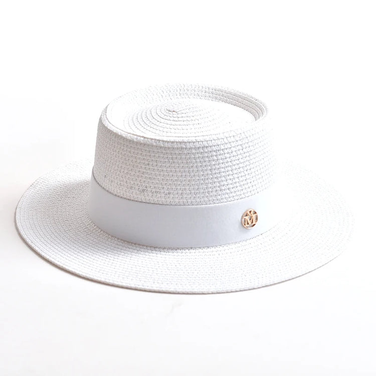 New Summer Straw Sun Hats for Women Ladies Fashion Flat Brim Ribbon Beach Hat Travel Dress Cap Chapeau Femme