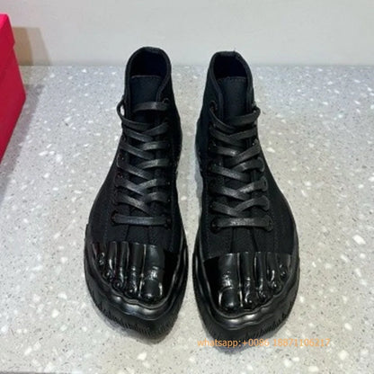 Golden Five Fingers Catwalk Ladies Shoes 2024 Summer New Sexy Street Thick Sole Sports Casual Pumps Model Party Lace Up Sneakers