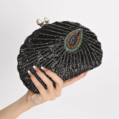 Shell Shape Women's Clutch Bag Sequin Purses and Handbags Luxury Designer Retro Embroidery Evening Bag Female Party Handbag