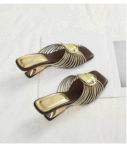 Luxury Designer Square Toe Slippers Heeled Sandals for Woman Shoes 2026 New Elegant Pumps Flip Flops Dress Summer Mujer Zapatos