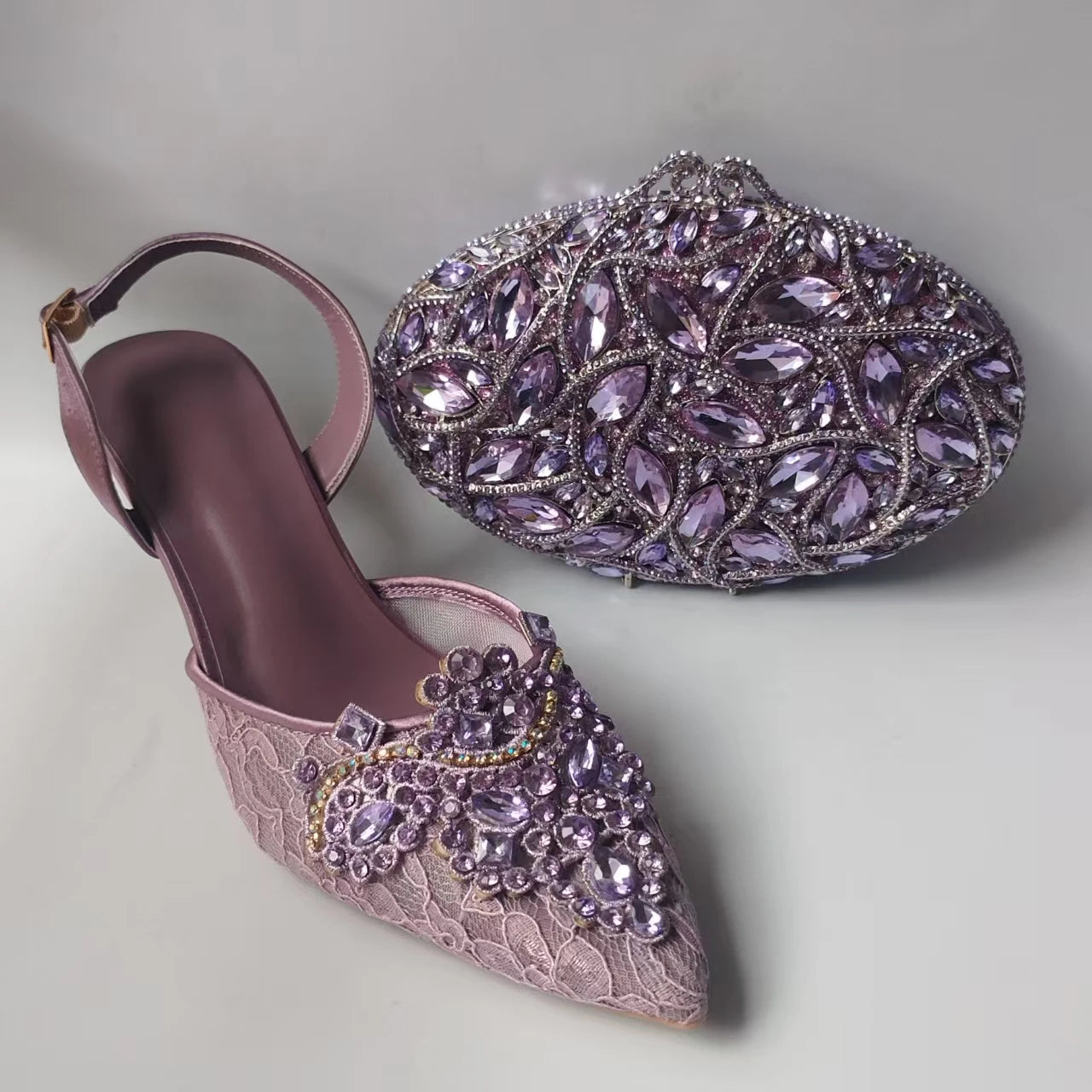 INSIGHTLINK Lady Stones Shoes and Bag Sets for Evening Purses Party Rhinestone Luxury Heels Sandals Set for Party Elegant Pumps