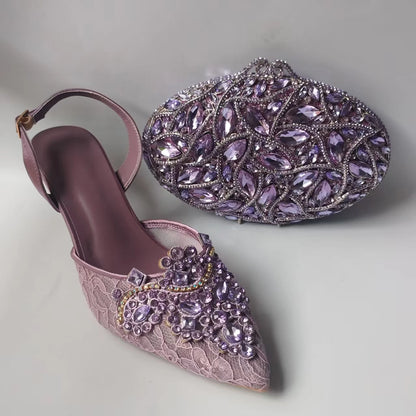 INSIGHTLINK Lady Stones Shoes and Bag Sets for Evening Purses Party Rhinestone Luxury Heels Sandals Set for Party Elegant Pumps