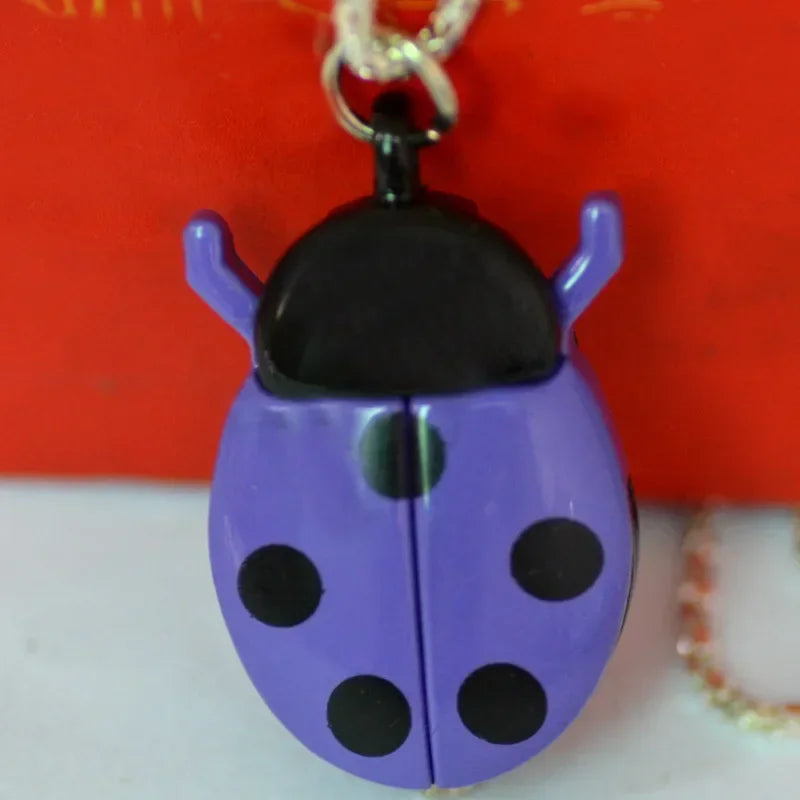 Fashion Small Golden Beetle Pocket Watchs, Cute New Adult Children Ladybug Watch,with Chain Lightweight Necklace Pendant Clock