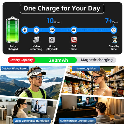 LIGE New 4K Smart Glasses 1300W HD Camera 290mAh Long Battery Life 88+Language Translation Bluetooth Call Waterproof Sunglasse