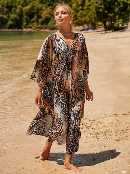 Fashion Boho Bikini Cover-ups Oversized Leopard Zebra Print Beach Cover Up Open Front Sunscreen Shawl For Women