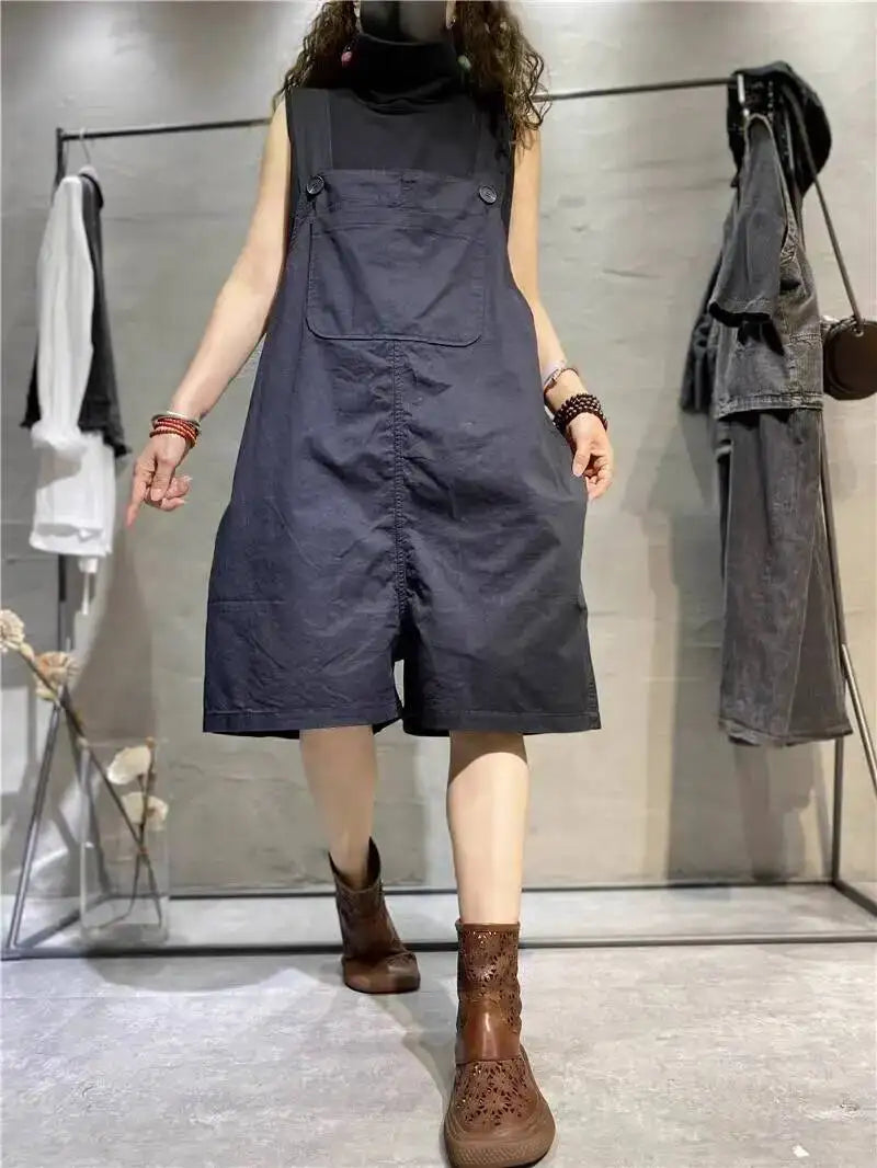 Workwear-style Overalls Shorts For Women Summer Loose Casual Age-reducing Slimming Jumpsuit XY421