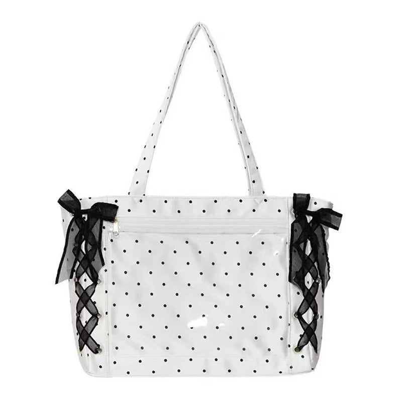 Sweet College Style Ribbon Ita Bag Women Fashion Shoulder Bags Large Capacity Tote Bag For Daily Commuting Transparent Handbag