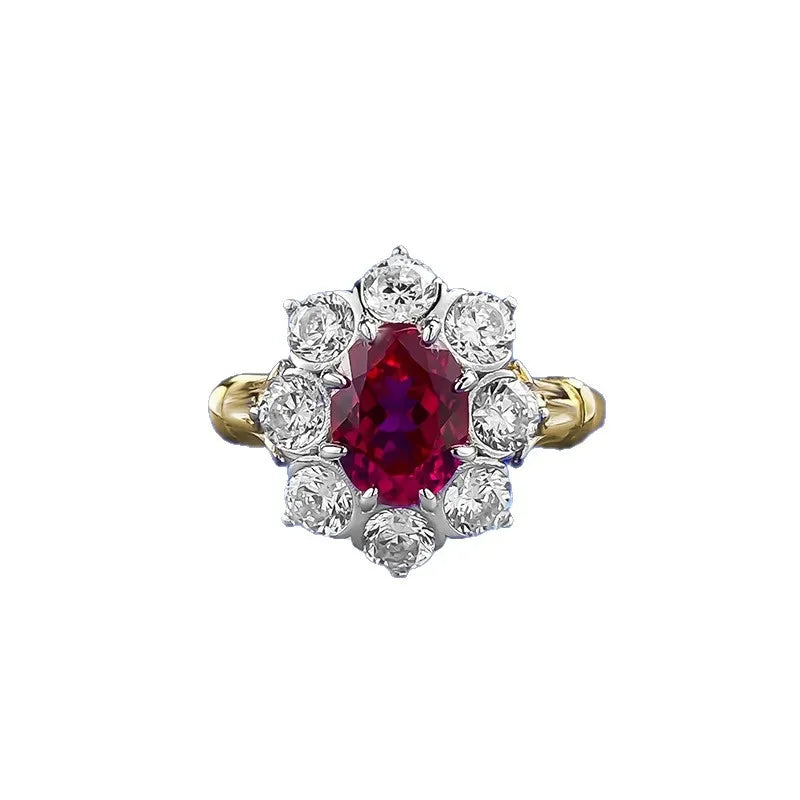 Luxury 18K white Solid Platinum PT950 certifid cultured stone, high-looking 6*8 oval pigeon blood red ring, white and elegant