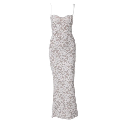 Women's Sexy Lace Splicing Strap Backless Dress Fashionable Slim Suspender Hip Covering Long Slit Female Nightclub Dresses 2026