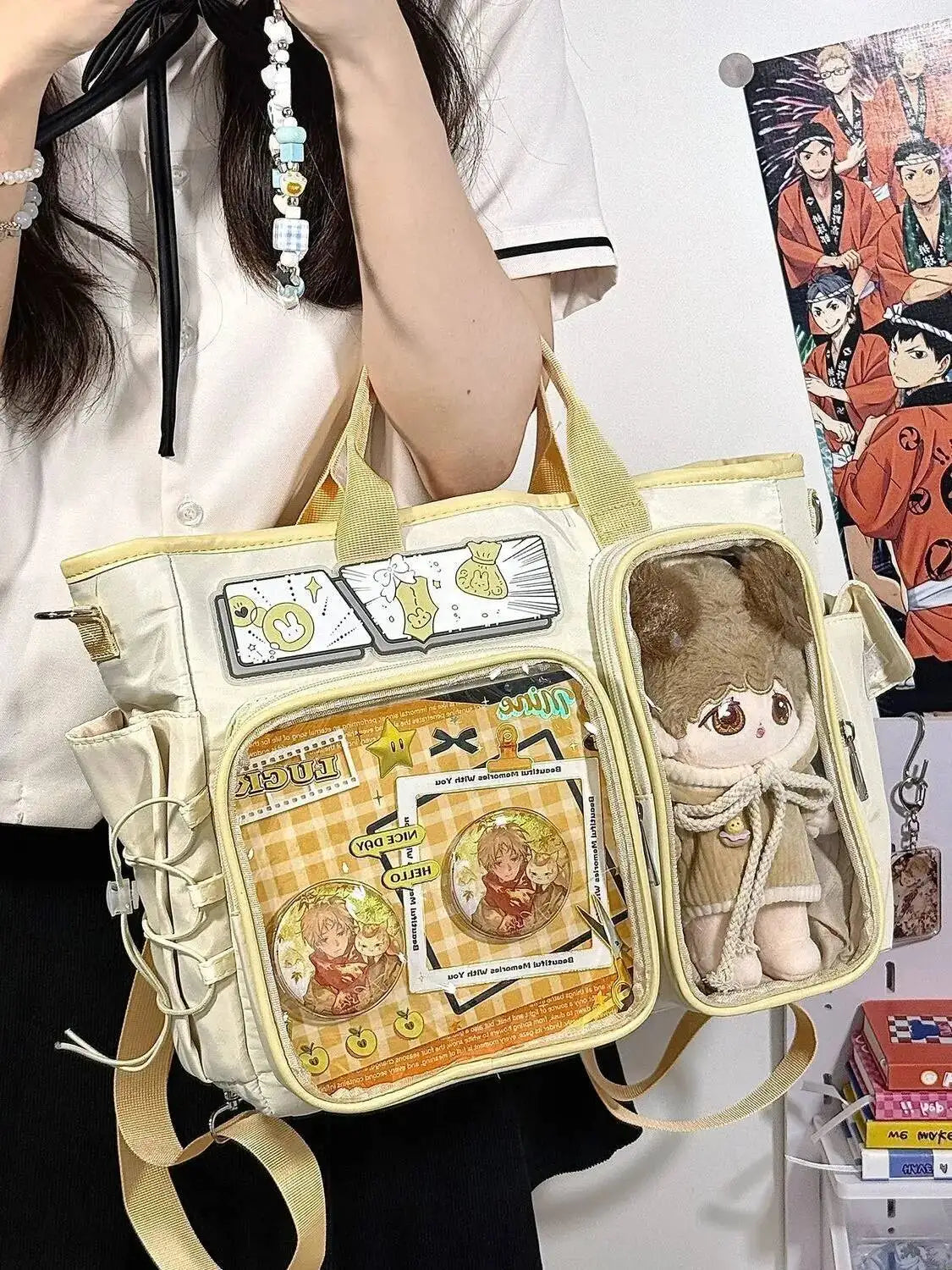 New Y2K Cute Ita Shoulder Bag Large Capacity Backpacks Lolita Girl Transparent Cosplay Handbags DIY Badge Display Crossbody Bags