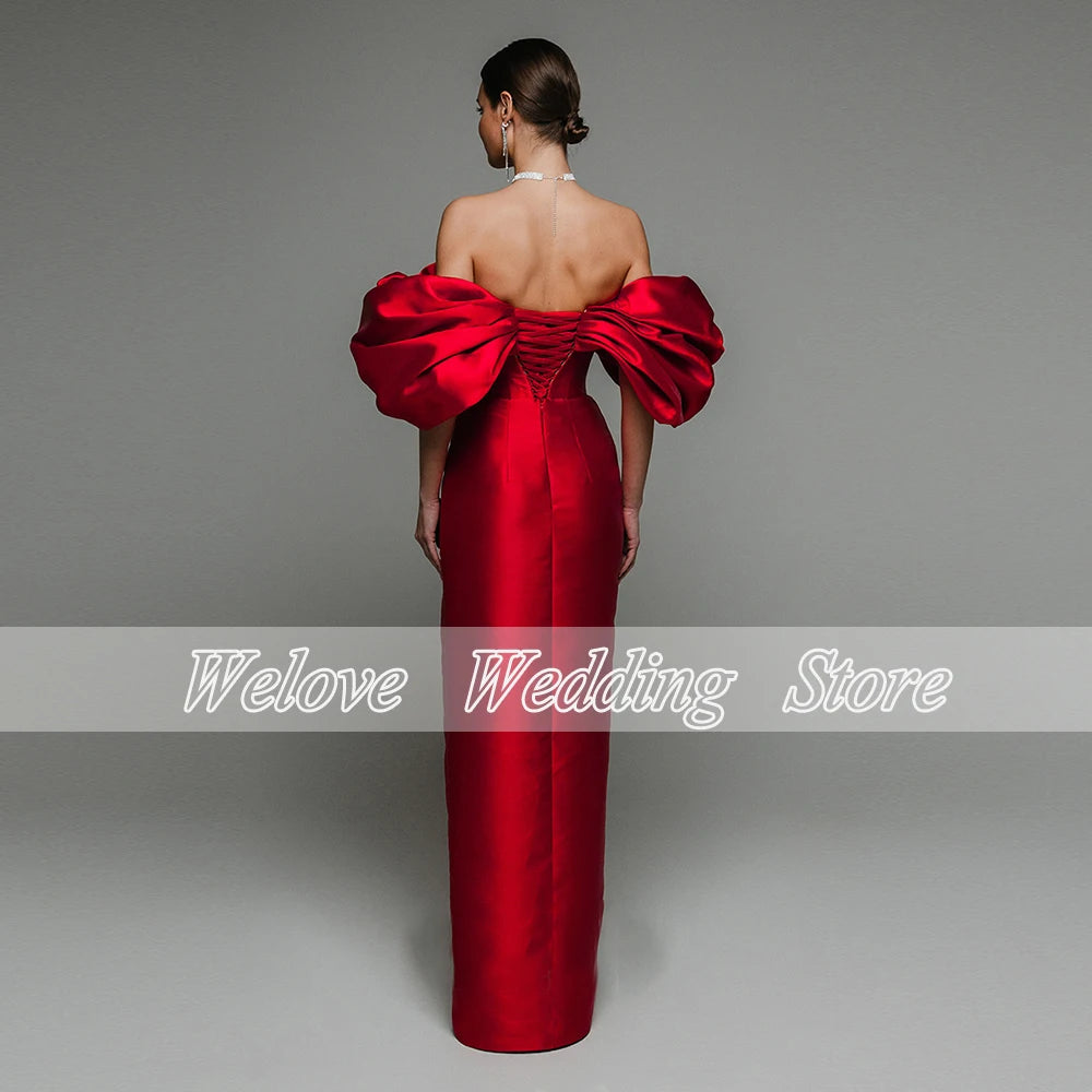Elegant Red Evening Dress For Bride Floor Length Off Shoulder Wedding Party Corset Sleeveless Formal Custom Vestido De Fiesta