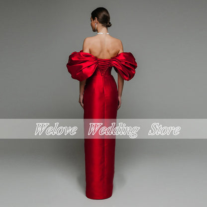 Elegant Red Evening Dress For Bride Floor Length Off Shoulder Wedding Party Corset Sleeveless Formal Custom Vestido De Fiesta