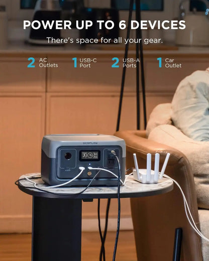 ECOFLOW Portable Power Station RIVER 2, 243Wh LiFePO4 Battery/ 1 Hour Fast Charging, 2 Up to 600W AC Outlets, Solar Generator