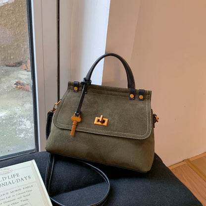 High Quality Retro Top-handle Bags For Women 2025 Winter New Designer Handbags Luxury Flap Shape PU Suede Shoulder Crossbody Bag