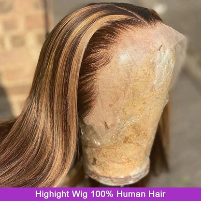 4/27Highlight Straight Lace Front Wig Human Hair 13x6 Lace Frontal Wigs Brazilian Honey Blonde Colored Wigs Remy 100% Human Hair
