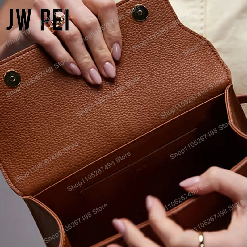 JW PEI Elise Women's Genuine Leather Top Handle Bag Trapezoid Satchel Crossbody Purse Elegant Shoulder Handbag Quiet Luxury Designer Style