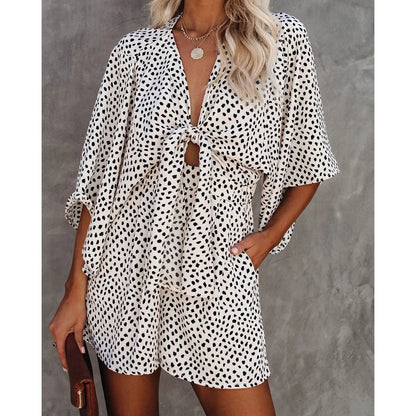 Summer Print Jumpsuit Women Rompers Sexy V Neck Short Sleeves High Waisted Wide Leg Shorts Trousers Casual Loose Jumpsuit Y2k