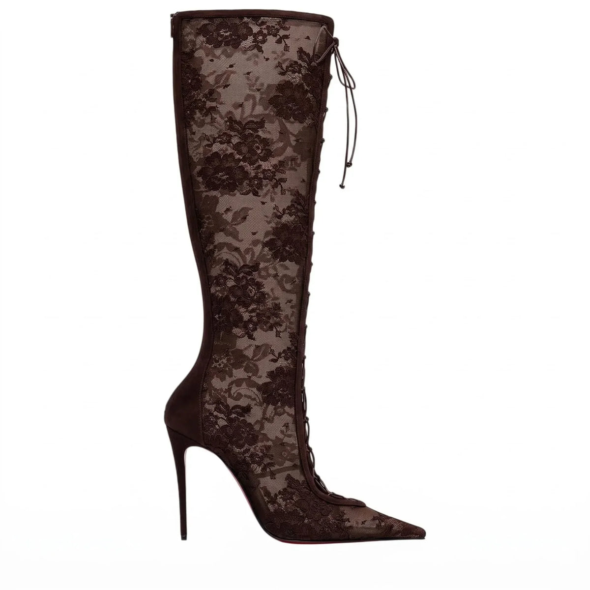 2026Spring and Summer Pointed Black Mesh Fine High Heels Knee Length Cool Boots Embroidered Lace Up Party Wedding Women's Boots