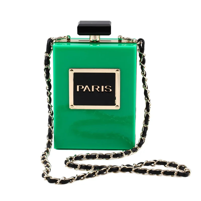 Evening Bags Women's Acrylic Paris Perfume Shaped Black Bag Purses Clutch Vintage Banquet Handbag Luxury Shoulder Crossbody Bags
