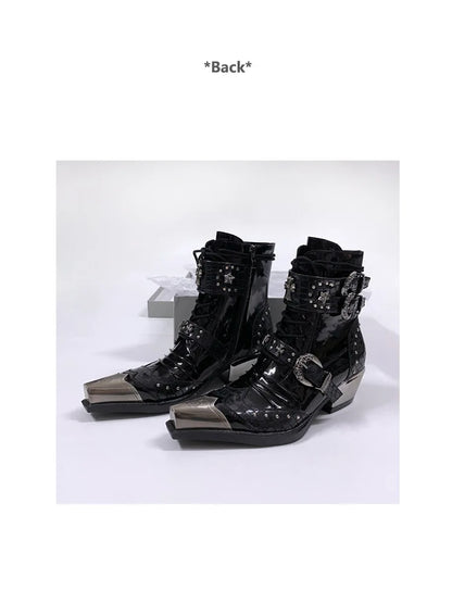 Gothic Punk Style Platform Couple Ankle Boots Designer Metal Decorative Belt Buckle Women Mans Motorcycle Booties Zapatos Hombre