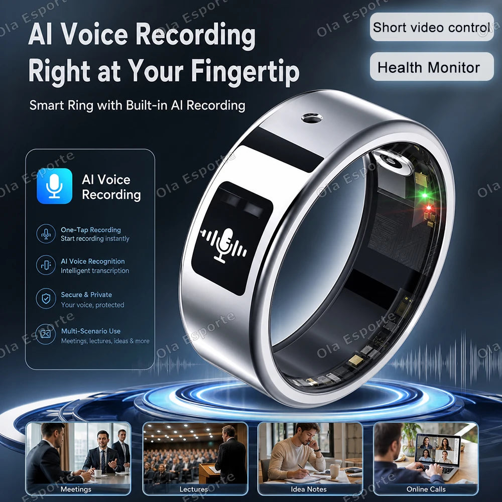 New AI Recording Smart Ring 2026 Heart Rate Health Monitoring Gesture Control AI-Translation Waterproof Multiple Sport Smartring