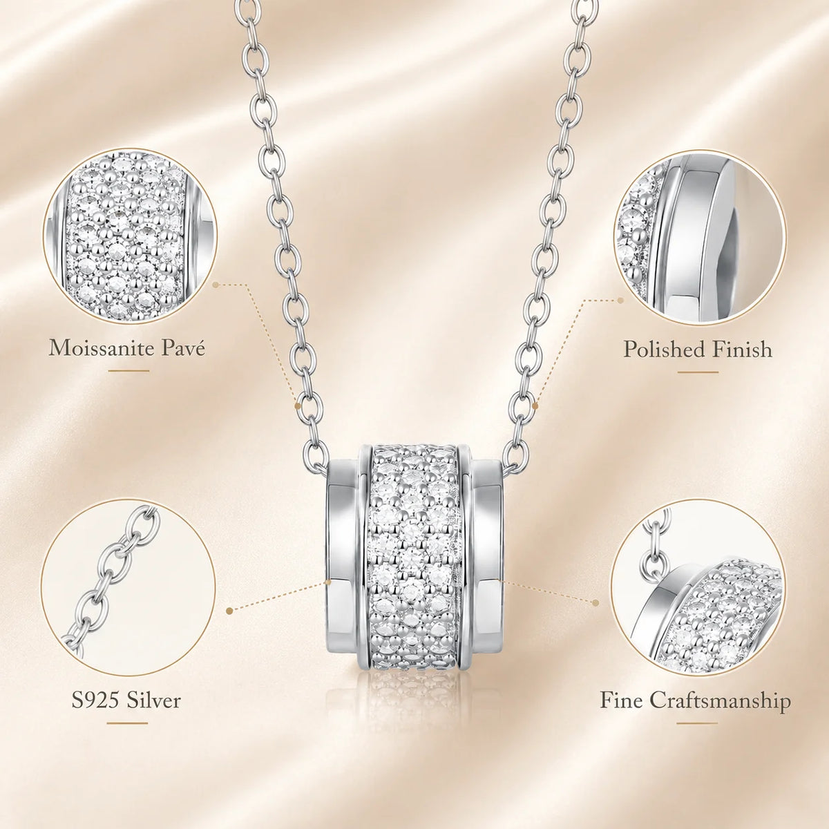 Moissanite Pendant Necklace for Women S925 Sterling Silver Geometric Cylinder Charm Pendant D Color VVS1 40+5cm GRA Certified