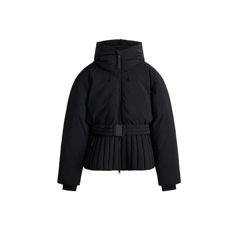 Fashion Hooded One-Piece Ski Jumpsuit Women Stand Collar Zipper High Waist Solid Windproof Outwear 2026 Winter Lady Skiwears New