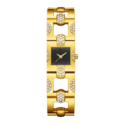 YaLaLuSi Ladies’ Openwork Niche Square Diamond-Set Bracelet Quartz Watch with Geometric Steel Strap – Affordable Luxury