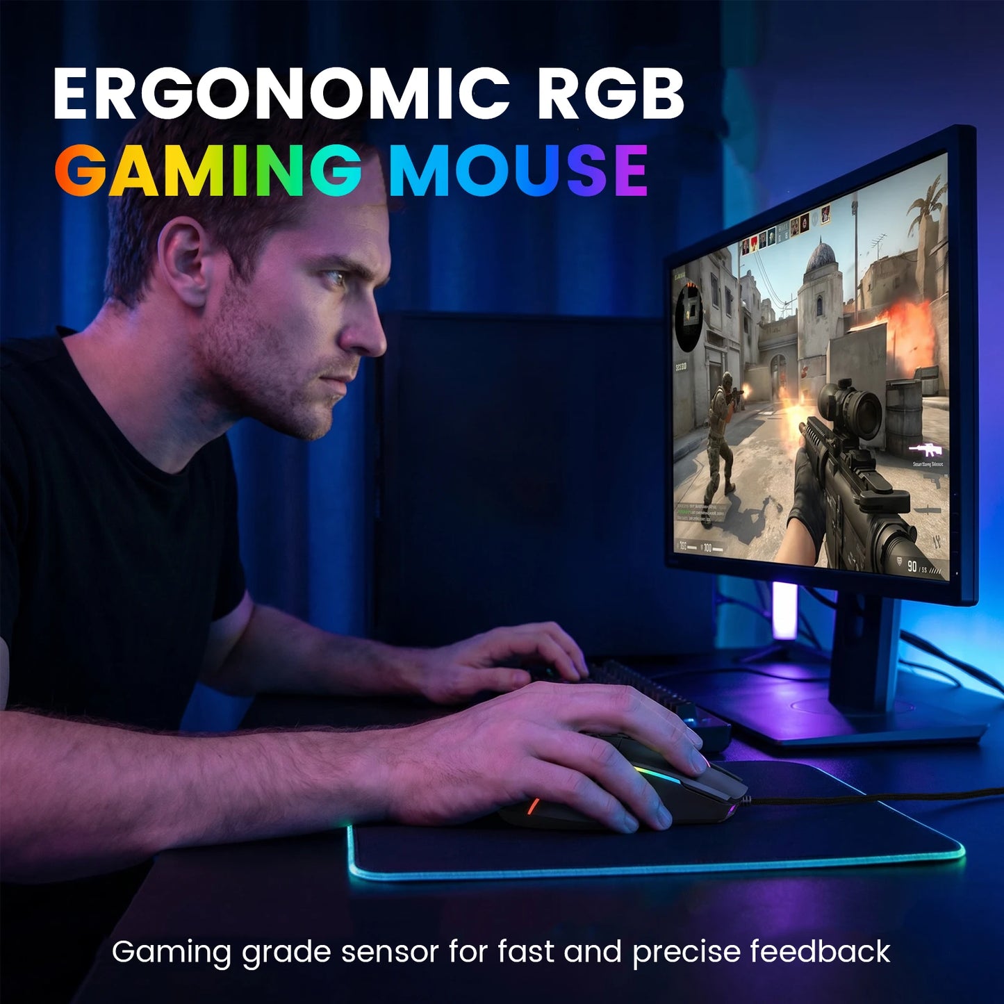 FocusOnPC X11 RGB Gaming Mouse, Wired Connection, 8000 DPI, 9 Programmable Buttons, Ergonomic Computer Gaming Mice for PC Gamers