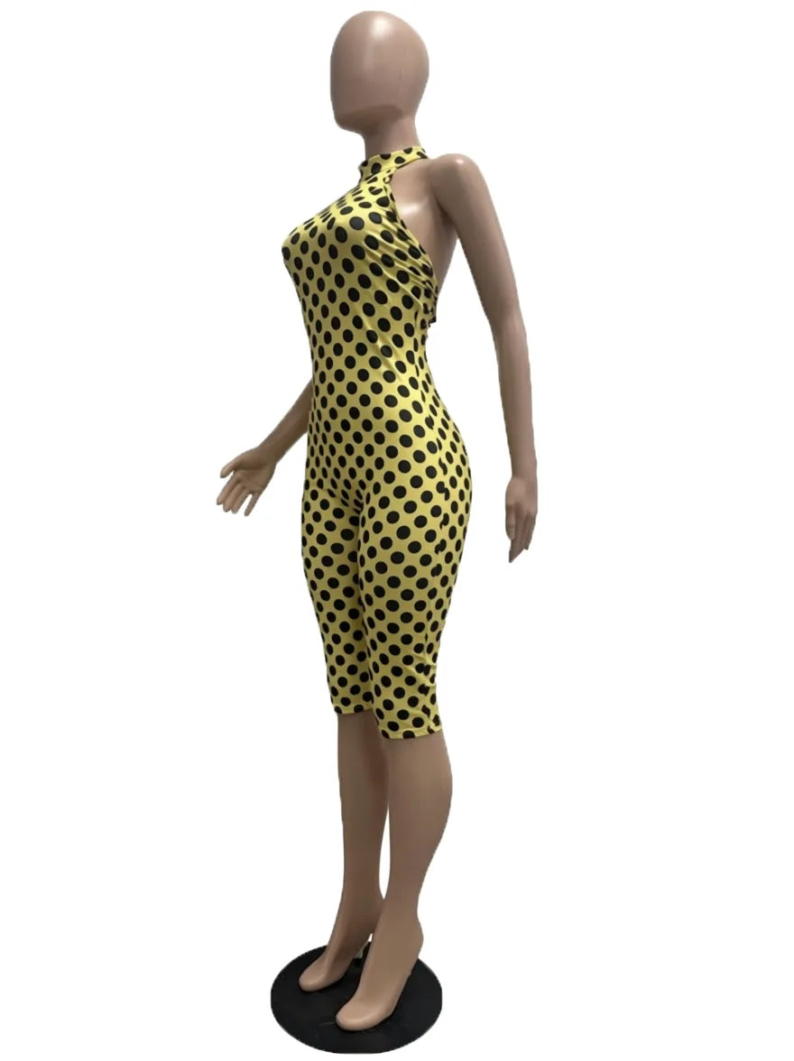 European and American New Style Women's Clothing Spring and Summer Polka Dot Print Elastic Halter Neck Backless Slim Fit Jumpsuit Women's Jumpsuit