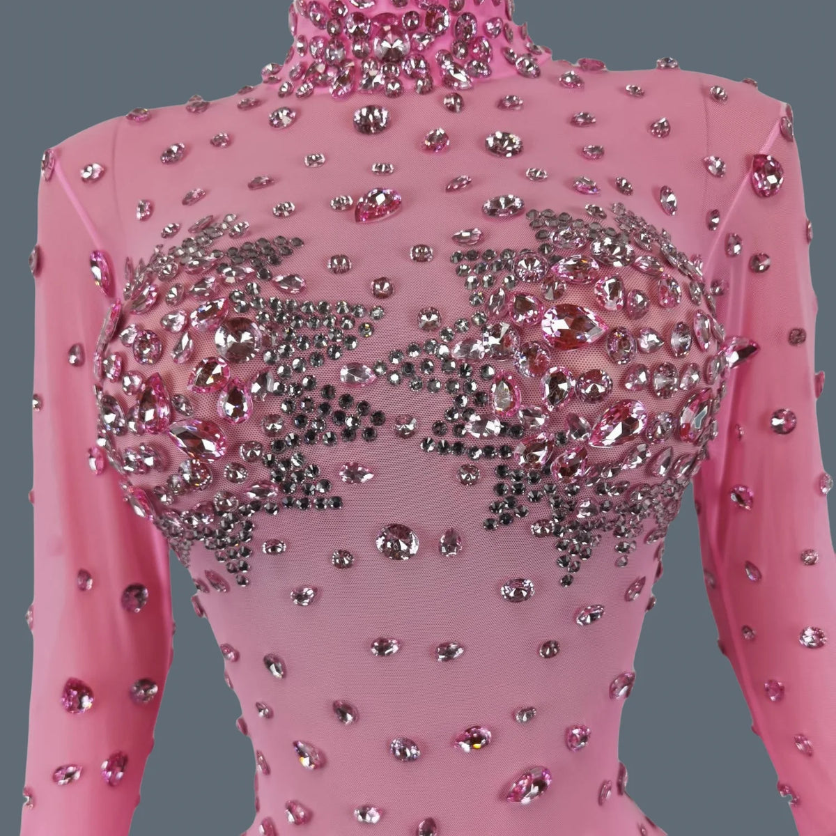 Shiny Crystals Pink Mesh Jumpsuit Sexy Feather Designe Birthday Jumpsuit Club Singer Event Performance Costume Stage Wear Guibin