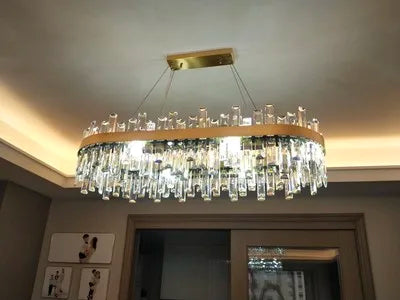 LED Postmodern Golden Chrome Silver Round Oval Crystal Chandelier Lighting Suspension Luminaire Lampen For Dinning Room