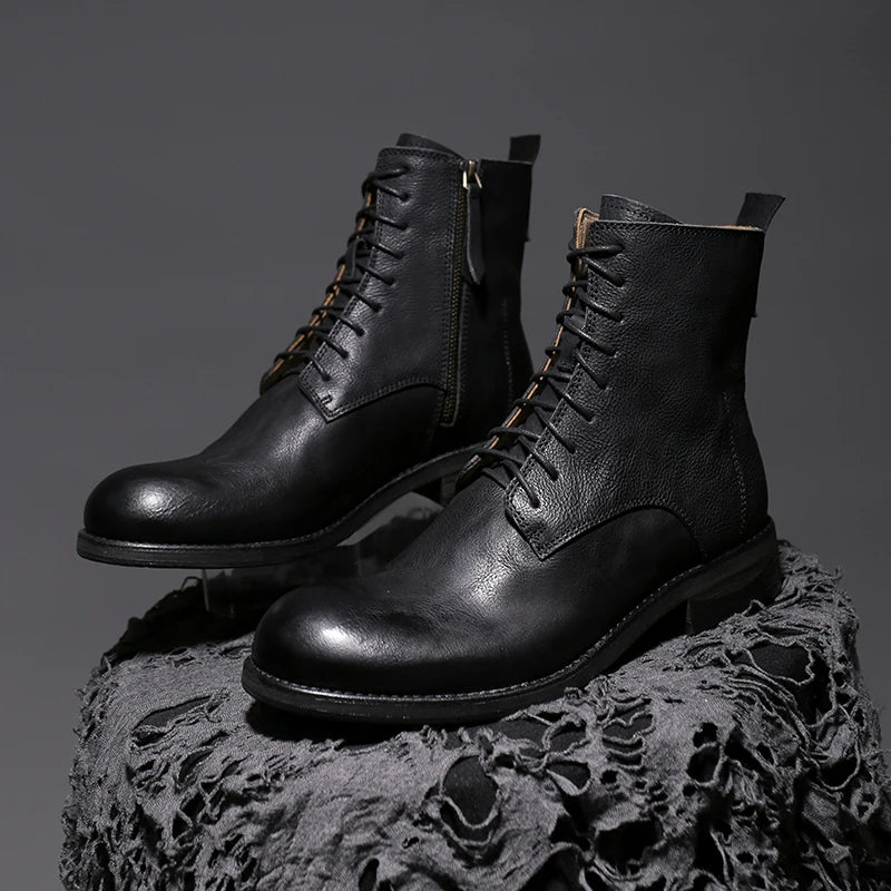 Luxry Handcrafte Goodyear Welt Boots Men's Work Shoes In Genuine Leather High-top Shoes Rubber Retro Ankle Booties For Man